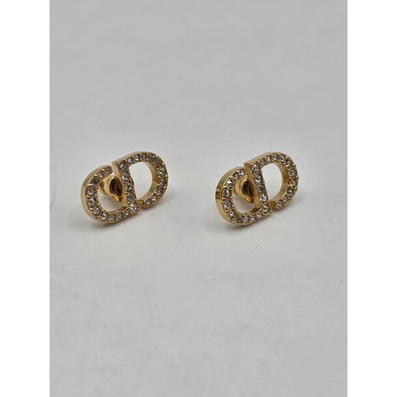 Christian Dior Goldtone Crystal CD Stud Earrings - Picture 11 of 14